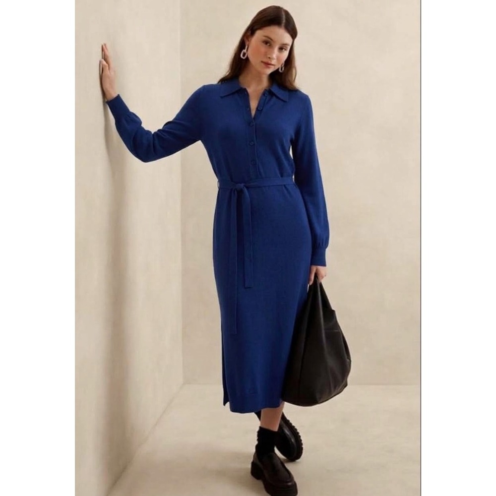 Banana Republic Factory Buttoned Midi Sweater Dress Blue Knit Long Sleeve Small